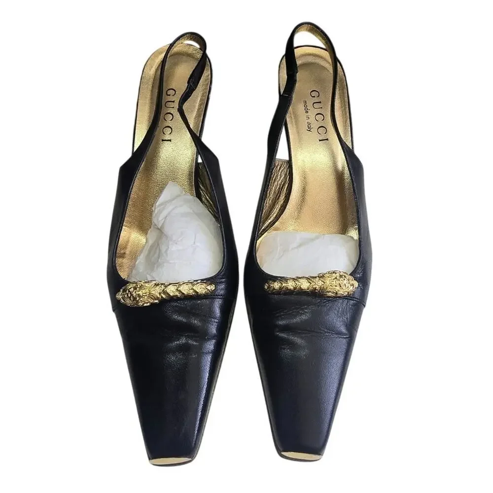 Vintage 2000s Tom Ford for Gucci Black and Good slingback Pumps sz 36 C